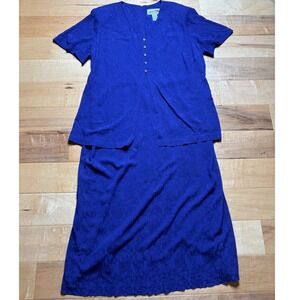 Vintage Plus Sz Maxi Dress Women 20W Purple Floral Jacquard Button Front Layered